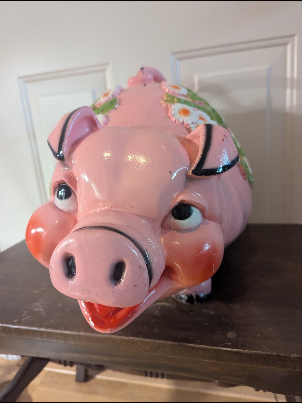 Vintage 1976 Pink Floral Ceramic Pig Piggy Bank - Picture 12 of 16